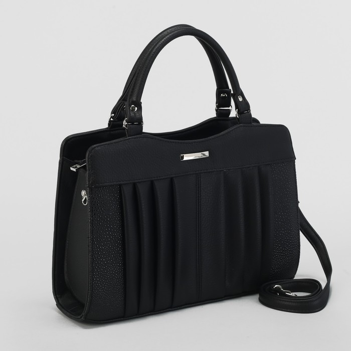 Сумка женская, отдел на молнии, наружный карман, длинный ремень, цвет чёрный