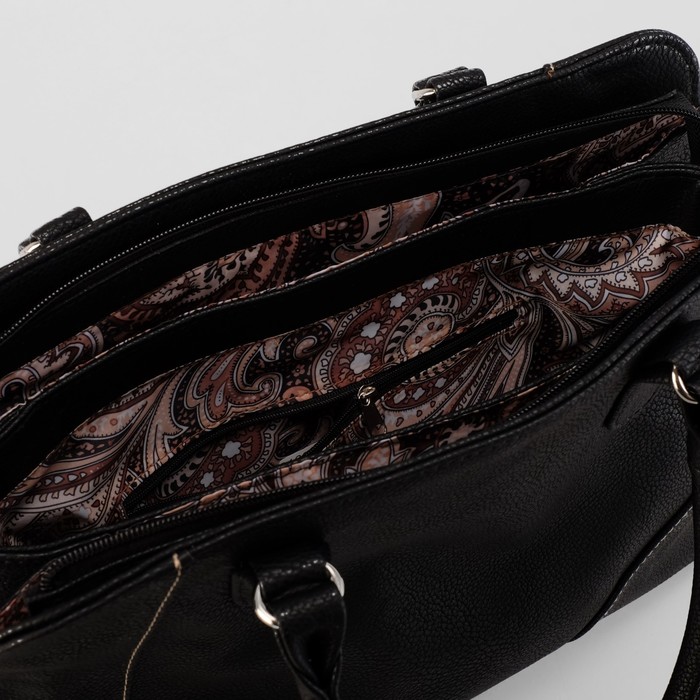 Сумка женская, 3 отдела на молнии, наружный карман, цвет чёрный