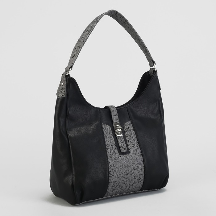 Сумка женская, отдел с перегородкой на молнии, наружный карман, цвет чёрный/серо-бежевый