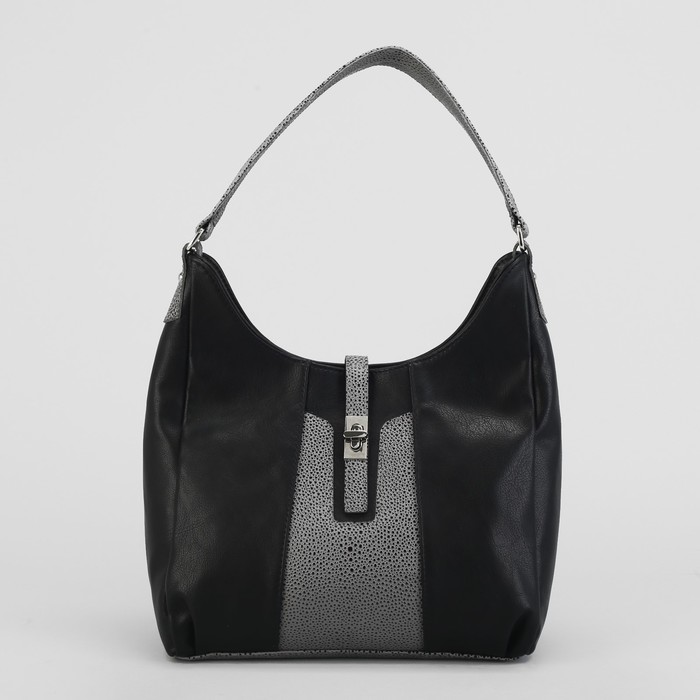 Сумка женская, отдел с перегородкой на молнии, наружный карман, цвет чёрный/серо-бежевый