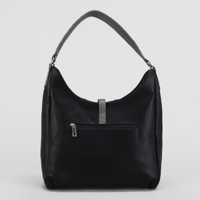 Сумка женская, отдел с перегородкой на молнии, наружный карман, цвет чёрный/серо-бежевый