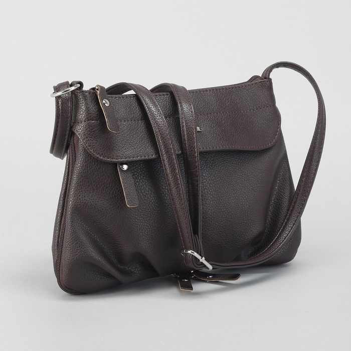 Сумка женская, отдел на молнии, 2 наружных кармана, длинный ремень, цвет коричневый