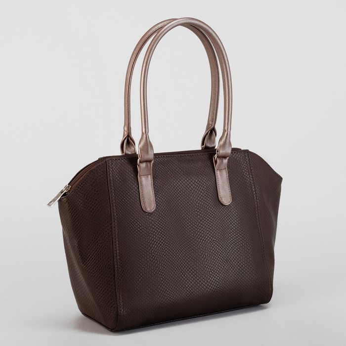 Сумка женская, отдел с перегородкой на молнии, наружный карман, змея, цвет коричневый