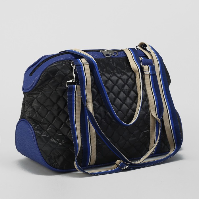 Сумка женская на молнии, 1 отдел, наружный карман, цвет чёрный/синий