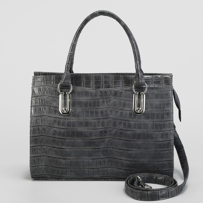 Сумка женская, 1 отдел с перегородкой на молнии, наружный карман, длинный ремень, цвет серый