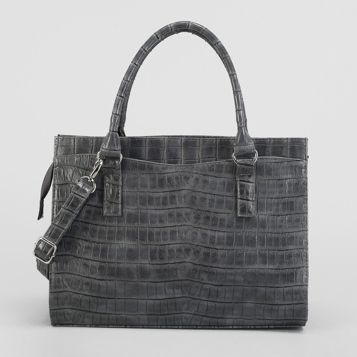 Сумка женская, 1 отдел с перегородкой на молнии, наружный карман, длинный ремень, цвет серый