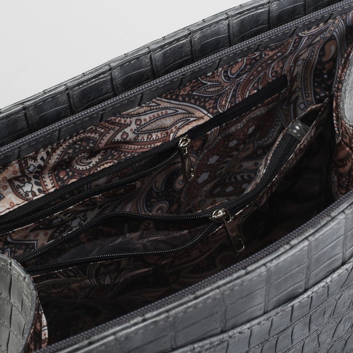 Сумка женская, 1 отдел с перегородкой на молнии, наружный карман, длинный ремень, цвет серый