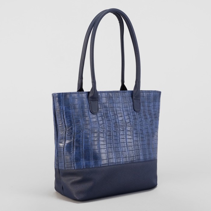 Сумка женская, отдел с перегородкой на молнии, наружный карман, крокодил, цвет синий