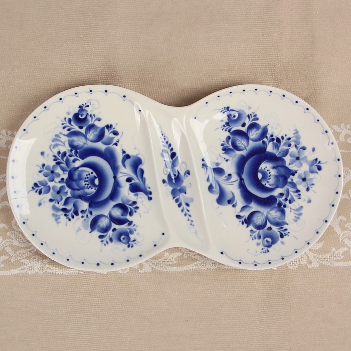 Менажница «Восьмёрочка», 34,5х19х3 см, гжель