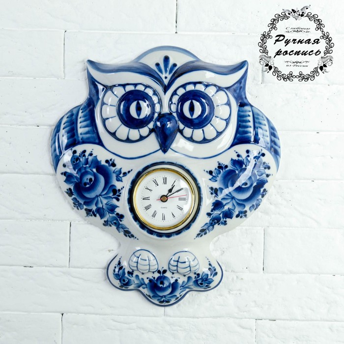 Часы «Сова», 24х27,5 см, гжель