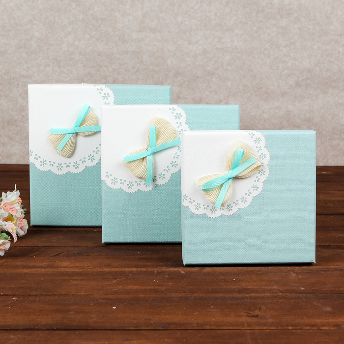 Набор коробок 3в1, бирюзовый, 19,5 х 19,5 х 9,5 - 15,5 х 15,5 х 6,5 см