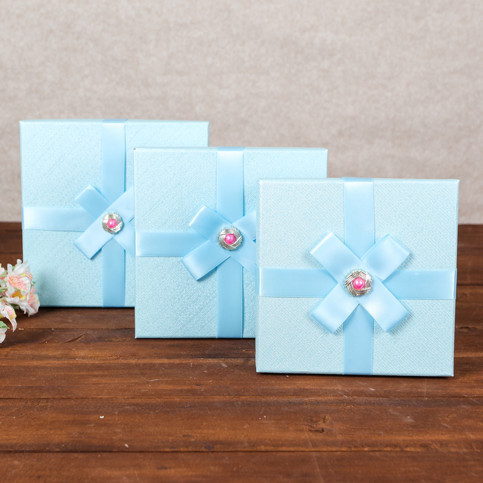 Набор коробок 3в1, голубой, 21 х 21 х 12 - 17 х 17 х 9 см