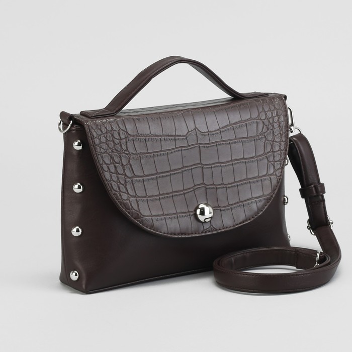 Сумка женская, 2 отдела на клапане, длинный ремень, цвет коричневый