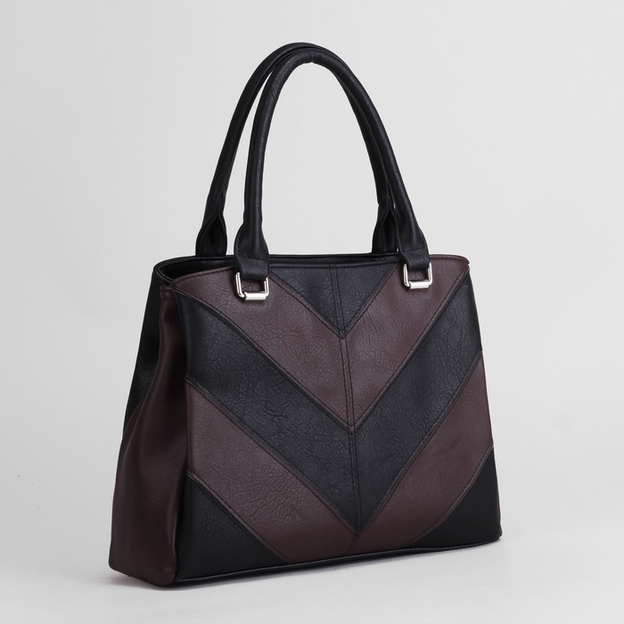 Сумка женская на молнии, 1 отдел, наружный карман, цвет чёрный/коричневый