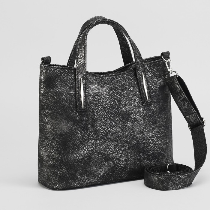 Сумка женская, 2 отдел на молниях, наружный карман, длинный ремень, цвет серый