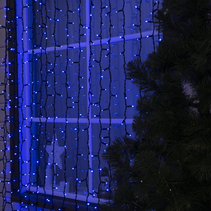 Гирлянда "Занавес" улич. УМС, 2х6 м, каучук Н.Т, LED-1520-220V, шнур пит. Н.Т, СИНИЙ Уценка