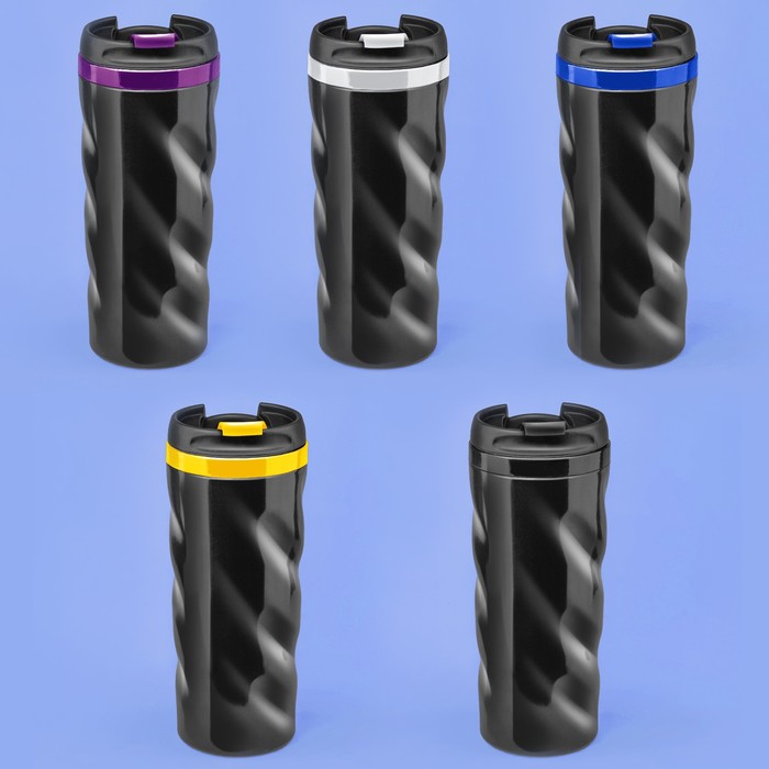 Термостакан черный "Волны", 350 мл, МИКС