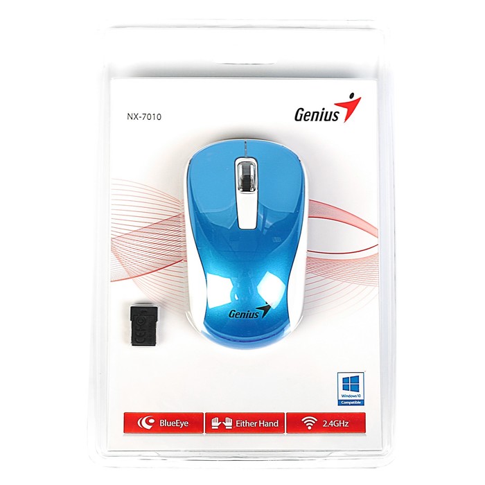 Мышь Genius NX-7010, беспроводная, симметричная, 1600dpi, синяя