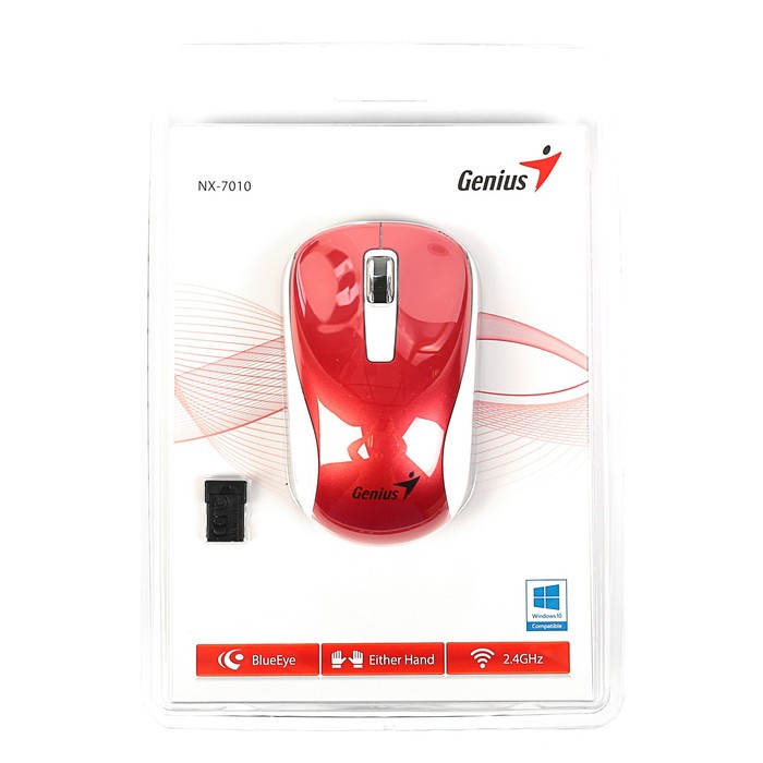 Мышь Genius NX-7010, беспроводная, симметричная, 1600dpi, красная