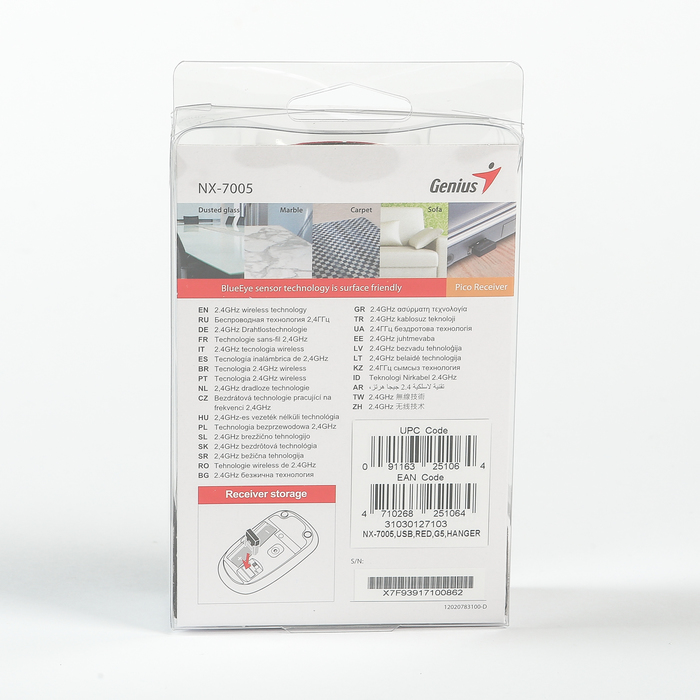 Мышь GENIUS NX-7005, беспроводная, симметричная, 1200dpi, сенсор BlueEye, красная