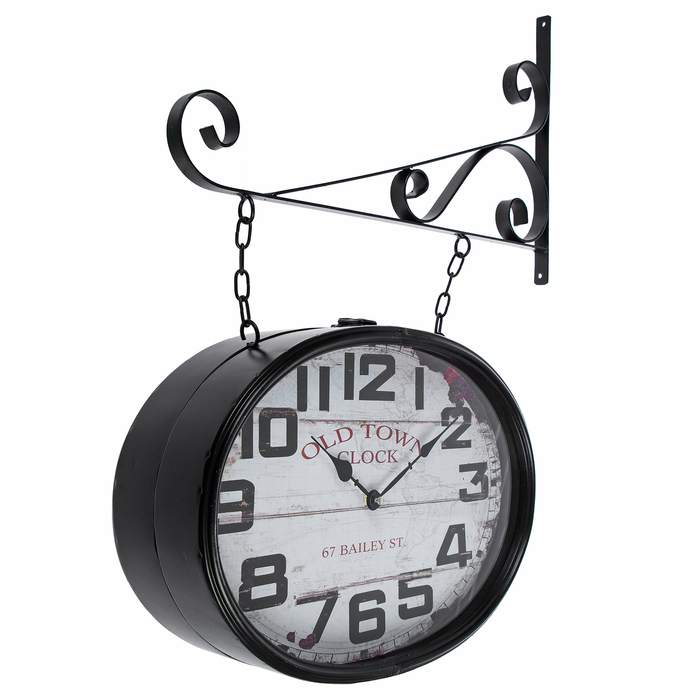 Двойные настенные часы «Эллипс», подвес-цепочка, циф-т 30х39 см, чёрные, 60х45 см