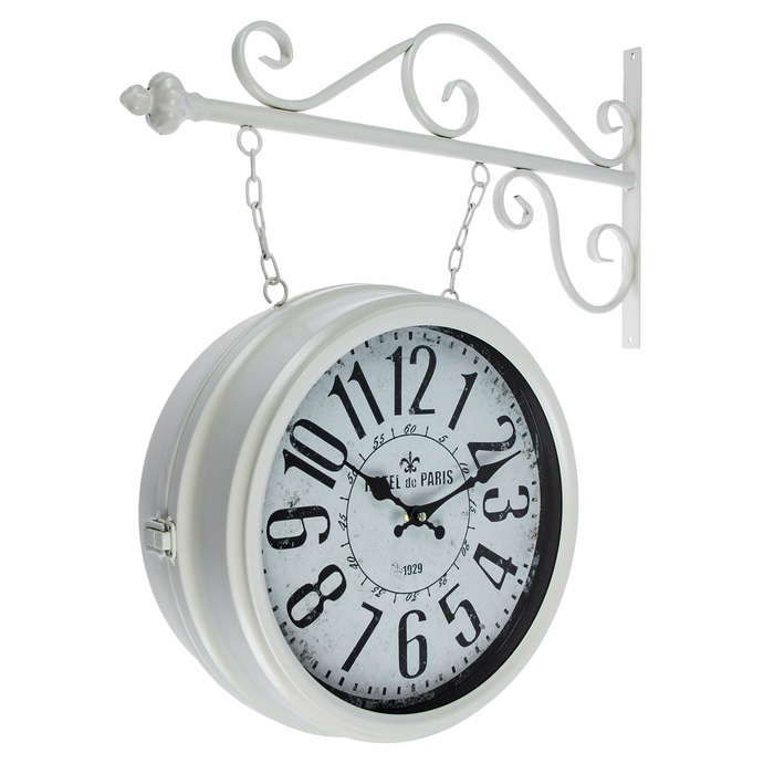 Двойные настенные часы, подвес-цепочка, белые, d=32 см, 55х50 см