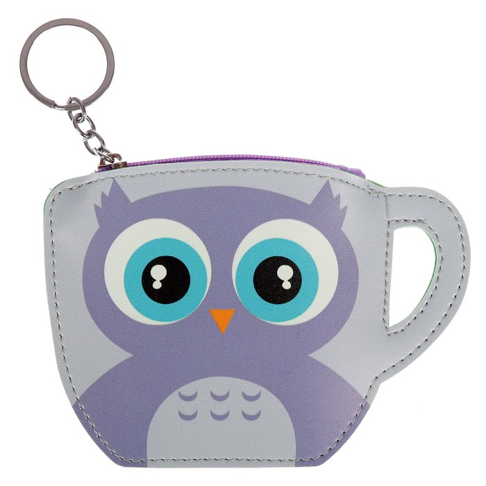 Брелок кошелек кожзам "Кружка с совёнком" 9х13,5 см