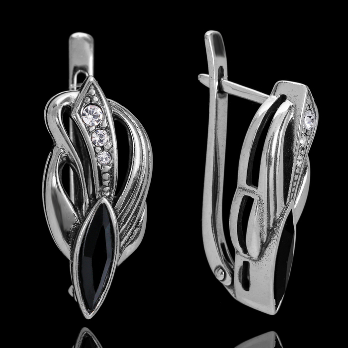 Серьги "Лори", цвет чёрный в чернёном серебре