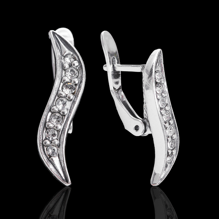 Серьги "Подружки", цвет белый в чернёном серебре