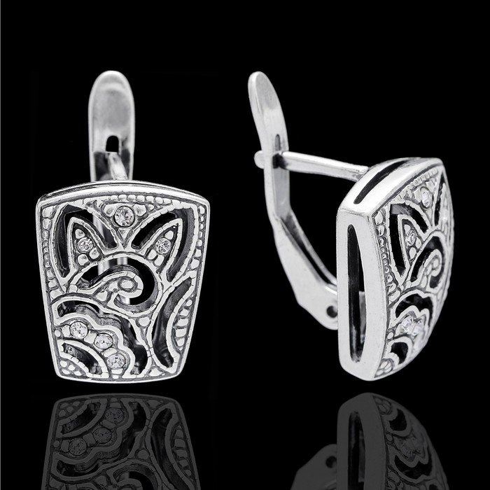 Серьги "Кижи", цвет белый в чернёном серебре