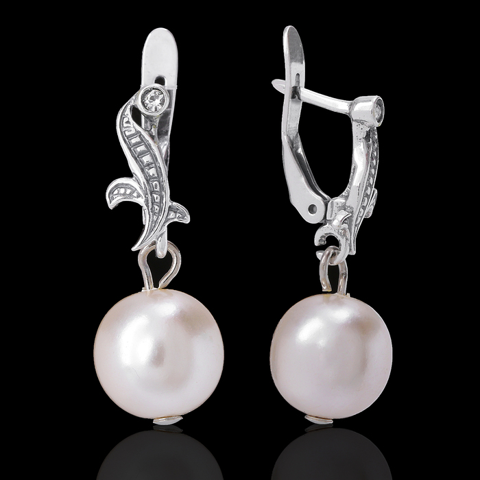 Серьги "Жемчужные 15", цвет белый в чернёном серебре