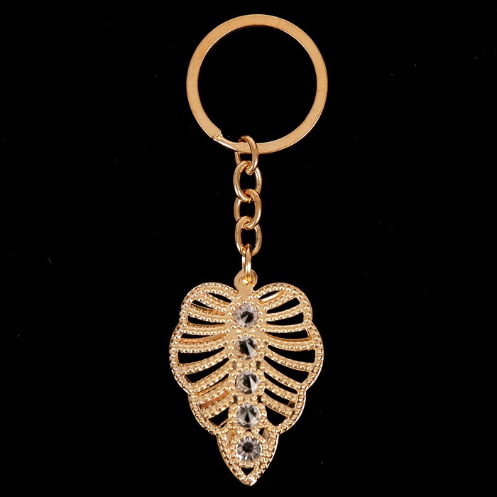 Брелок металл "Ажурный лист со стразами" 4х4 см