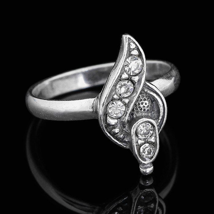 Кольцо "Пламя", размер 17, цвет белый в чернёном серебре