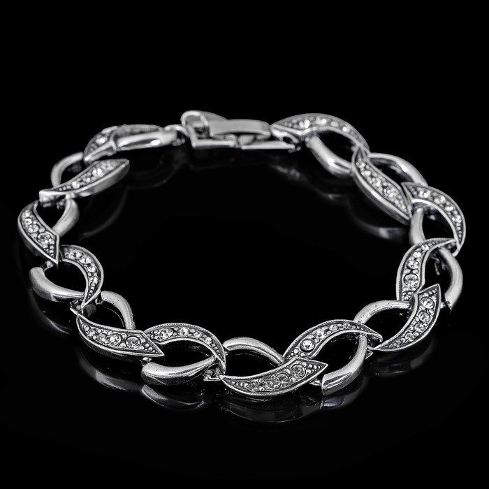 Браслет "Плетенка", цвет белый в чернёном серебре