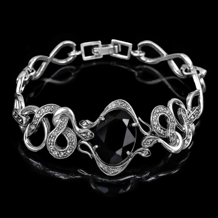 Браслет "Кулебра", цвет чёрный в чернёном серебре