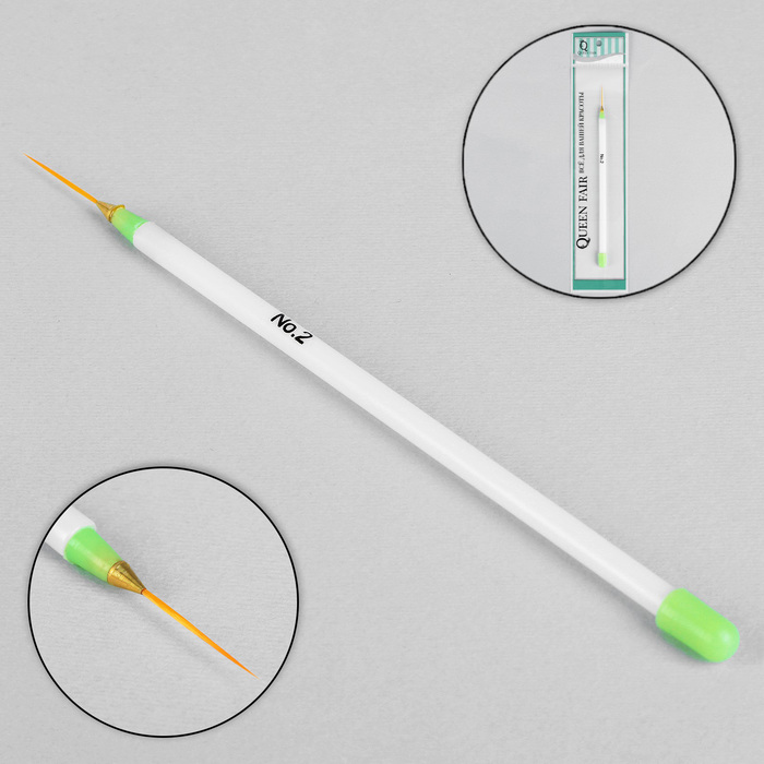 Кисть для дизайна №2 "Волос", длина 17см, цвет белый/зелёный