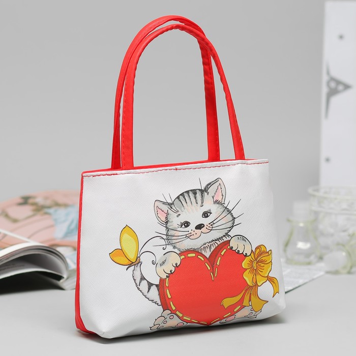 Сумка детская "Котик", отдел на молнии, ручки, цвет красный