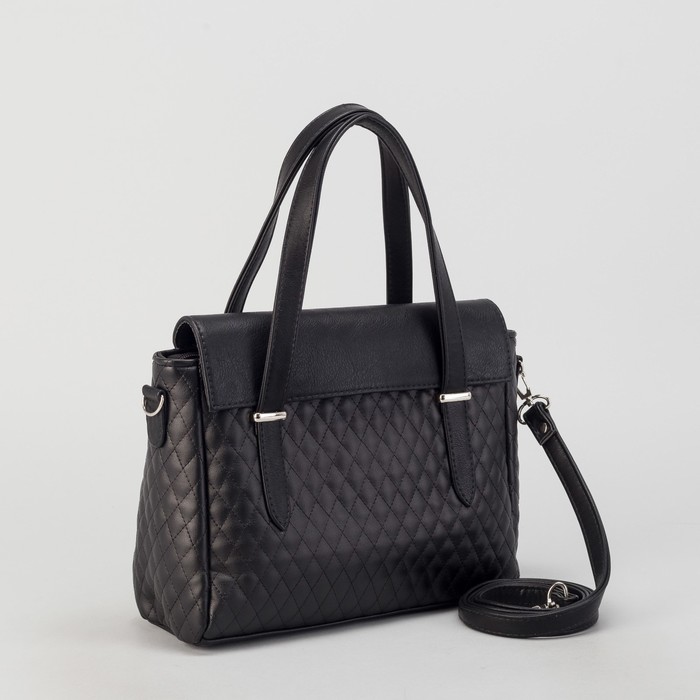 Сумка женская, отдел на молнии, наружный карман, длинный ремень, стёжка/чёрный