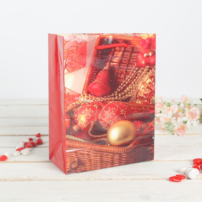 Пакет подарочный "Новогодние украшения", 18 х 8 х 23 см