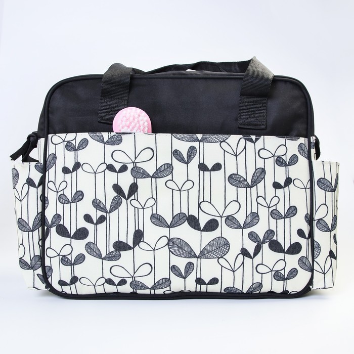 Сумка для мамы и малыша, с ковриком для пеленания и чехлом для бутылочки, цвет чёрный, рисунок листики