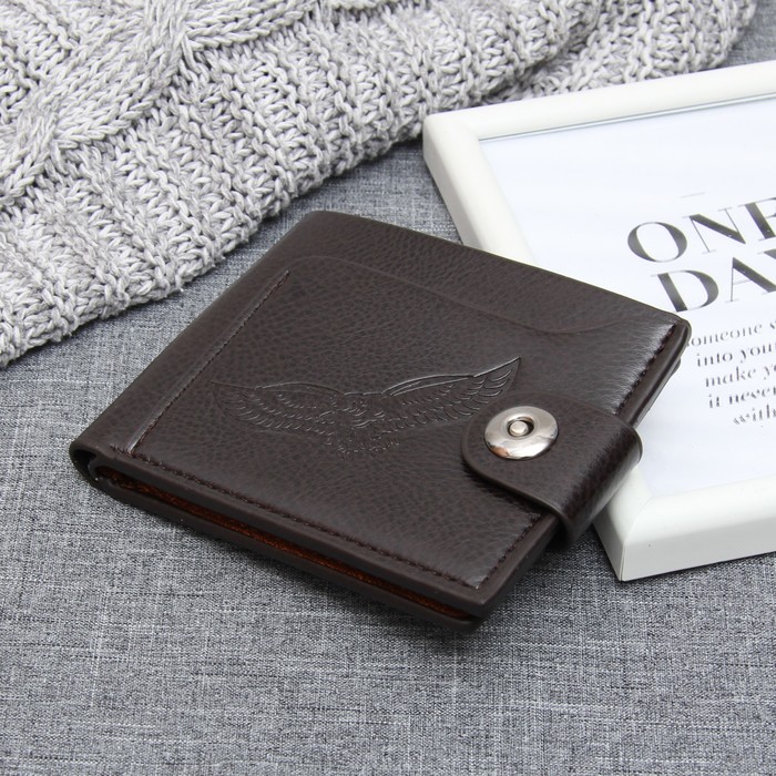 Портмоне мужское, 3 отдела, для карт, наружный карман, на магните, цвет кофе