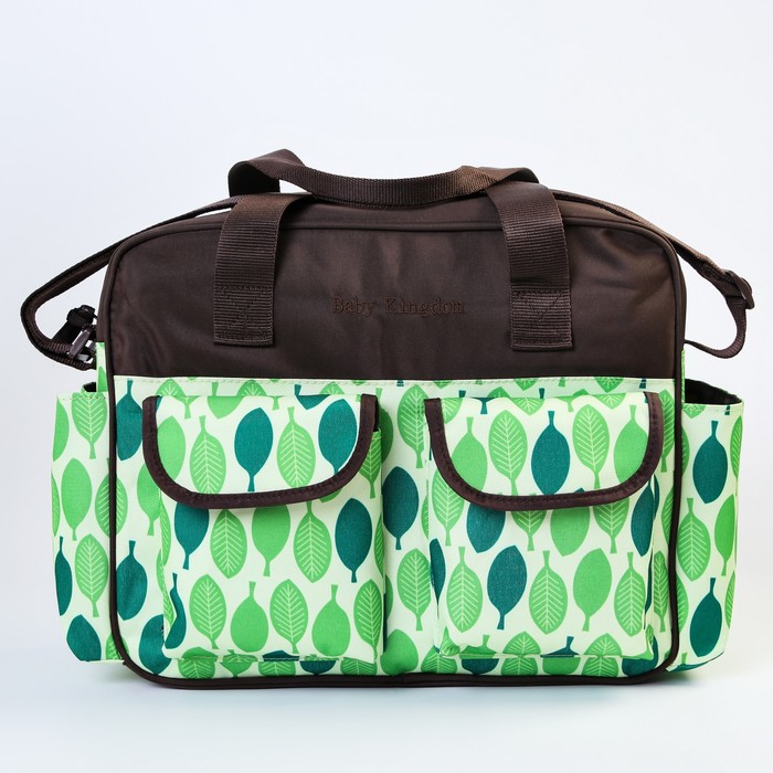 Сумка для мамы и малыша, с ковриком для пеленания и чехлом для бутылочки, цвет зелёный/коричневый