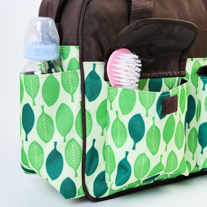 Сумка для мамы и малыша, с ковриком для пеленания и чехлом для бутылочки, цвет зелёный/коричневый