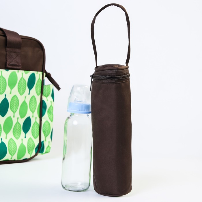 Сумка для мамы и малыша, с ковриком для пеленания и чехлом для бутылочки, цвет зелёный/коричневый