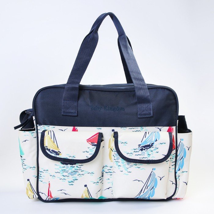 Сумка для мамы и малыша, с ковриком для пеленания и чехлом для бутылочки, цвет чёрный, рисунок паруса