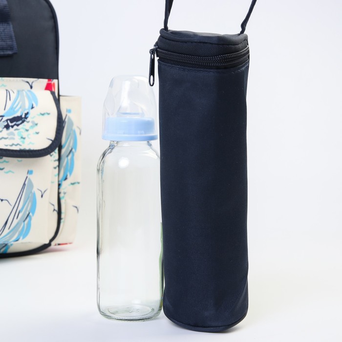 Сумка для мамы и малыша, с ковриком для пеленания и чехлом для бутылочки, цвет чёрный, рисунок паруса