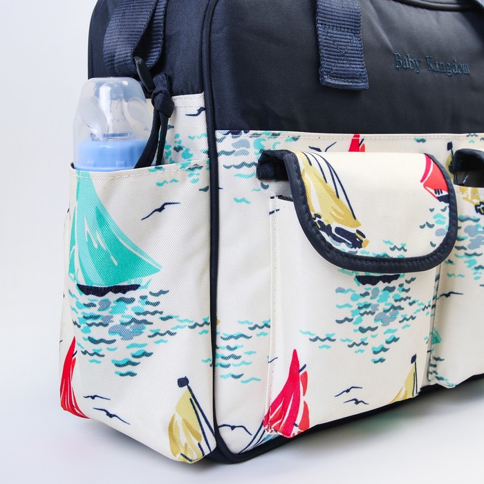 Сумка для мамы и малыша, с ковриком для пеленания и чехлом для бутылочки, цвет чёрный, рисунок паруса