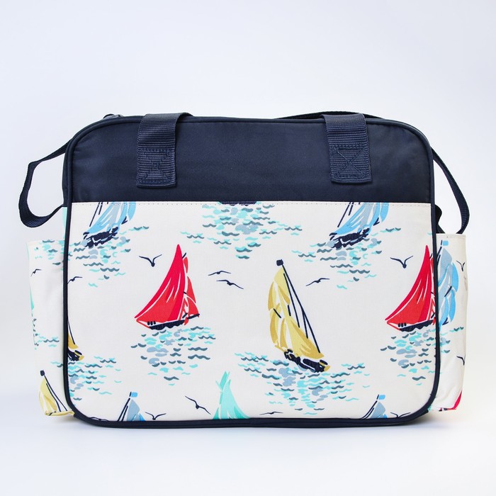 Сумка для мамы и малыша, с ковриком для пеленания и чехлом для бутылочки, цвет чёрный, рисунок паруса