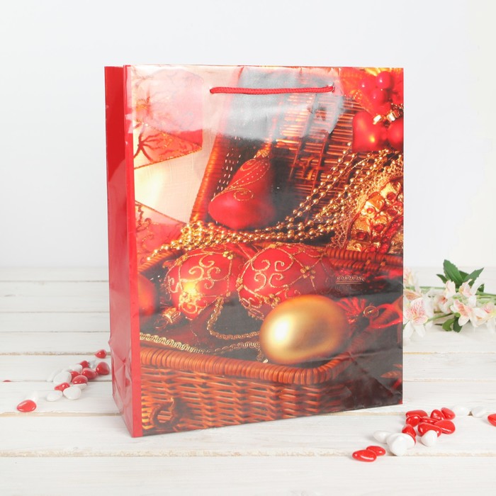 Пакет подарочный "Новогодние украшения", 26 х 10 х 32 см