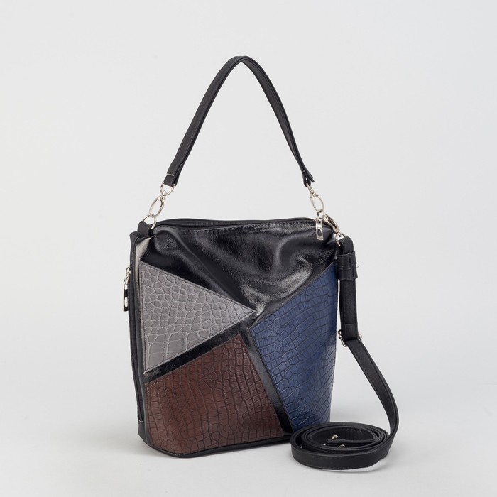 Сумка женская, отдел на молнии, наружный карман, регулируемый ремень, цвет коричневый/синий